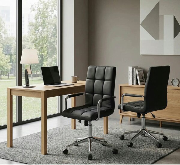 Scaun birou GONZO 2, negru, piele ecologica, 53x60x98/110 cm