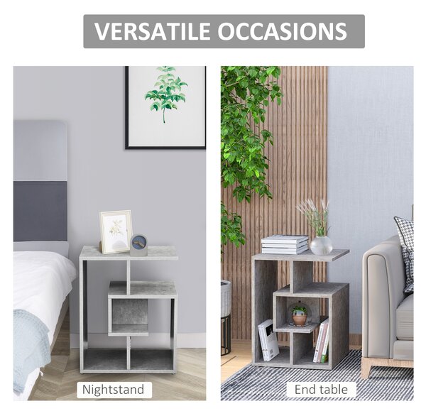HOMCOM Bibliotecă Modernă pe 3 Niveluri din Lemn cu Efect Ciment, Dimensiuni 45x40x55cm, Gri Elegant | Aosom Romania