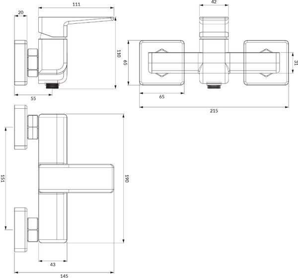 Omnires Parma baterie de duș perete grafit PM7440GR