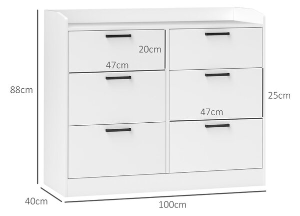 HOMCOM Comodă cu 6 Sertare, Margini Înălțate și Mânere în Formă de U, 110x40x88 cm, Alb | Aosom Romania