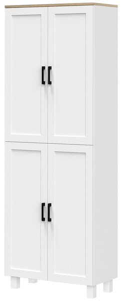 HOMCOM Dulap de Bucătărie cu 5 Rafturi Reglabile și 4 Uși, 60x30x170,5 cm, Alb | Aosom Romania