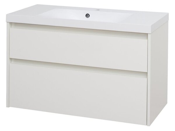 Mereo Mereo, Opto, Dulap de baie cu chiuvetă din marmură turnată, 101 cm, alb, stejar, alb/stejar, negru, MER-CN912M