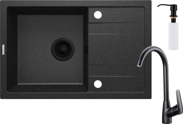 Deante Corrio, chiuveta granit cu 1 camera 670x440x175 mm si robinet chiuveta cu dozator de detergent, grafit, DEA-ZRCC2113