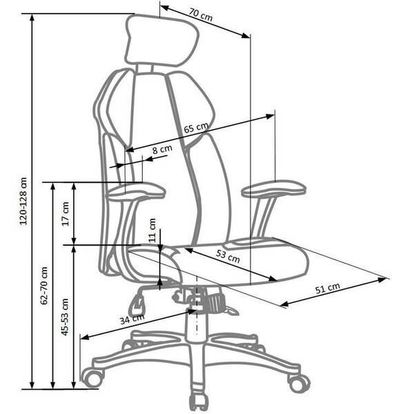 Scaun de birou CHRONO, negru/alb, stofa/piele ecologica, 65x70x120/128