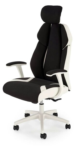 Scaun de birou CHRONO, negru/alb, stofa/piele ecologica, 65x70x120/128