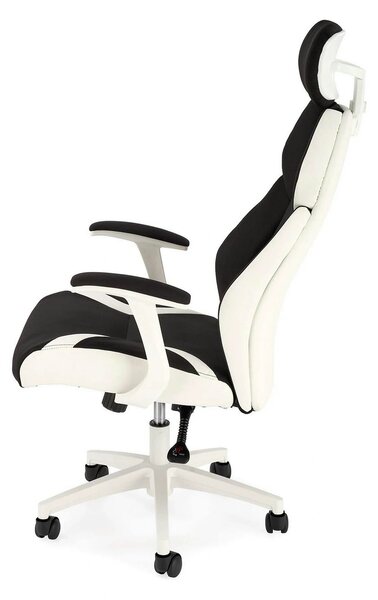 Scaun de birou CHRONO, negru/alb, stofa/piele ecologica, 65x70x120/128