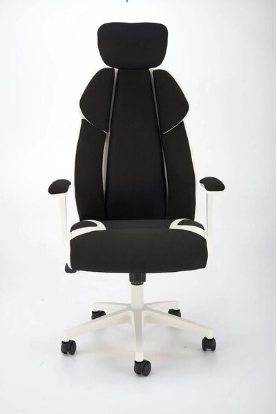 Scaun de birou CHRONO, negru/alb, stofa/piele ecologica, 65x70x120/128
