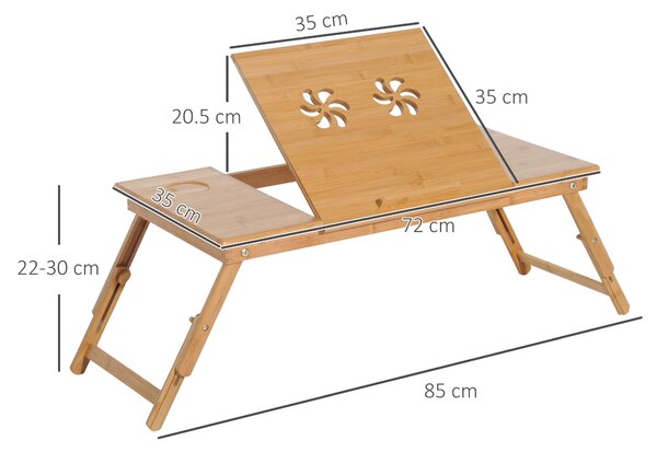 HOMCOM Masă de Pat pentru PC Pliabilă Suport Reglabil Înclinabil cu Sertar Picioare Pliabile 72x35x22-30 Culoarea Lemnului | Aosom Romania