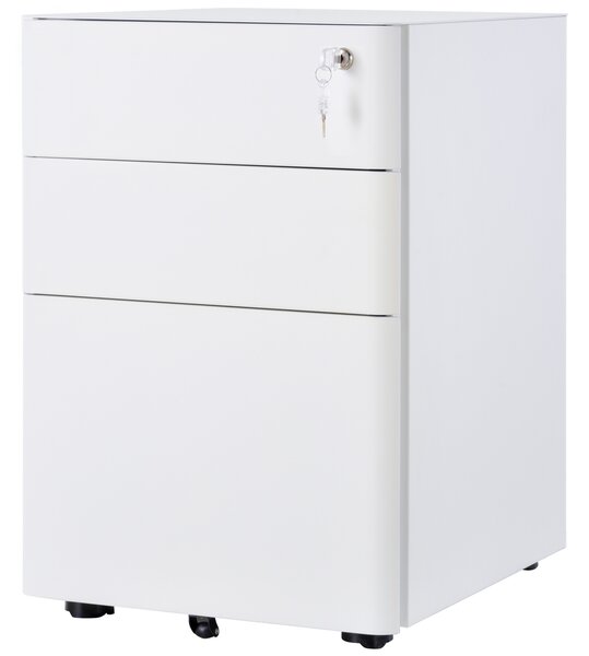 Vinsetto Fiset de Birou 3 Sertare si Incuietoare Serratura, Fiset pentru Birou cu Roti din Otel, 39x48x59cm, Alb