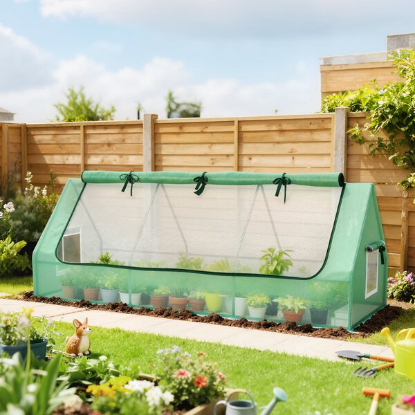 Outsunny Seră de Grădină cu 2 Ferestre Laterale și Fereastră Centrală Rulantă, din Oțel, PE și PP, 240x90x90 cm, Verde | Aosom Romania