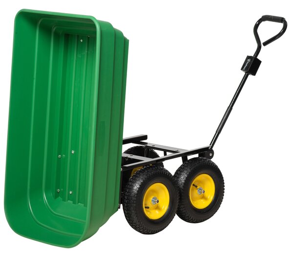 Cărucior de grădină Outsunny 125L din oțel și PP cu cadă rabatabilă și mâner de transport, 118x58x102 cm, de culoare verde închis | Aosom Romania