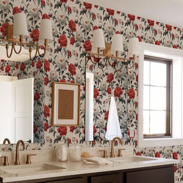 Tapet Peonies în stil retro pe un fundal bej, Tapet flori, a00107 : Uwalls.ro