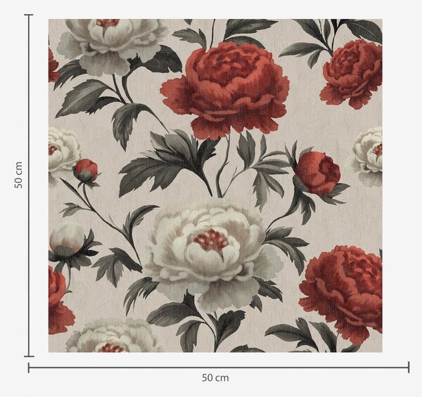 Tapet Peonies în stil retro pe un fundal bej, Tapet flori, a00107 : Uwalls.ro
