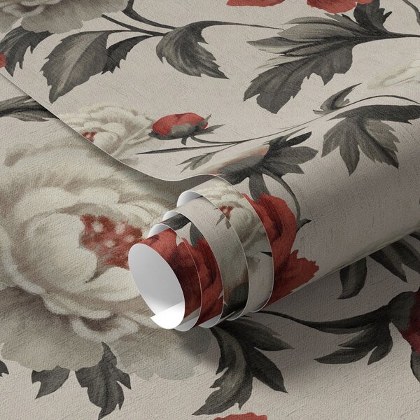 Tapet Peonies în stil retro pe un fundal bej, Tapet flori, a00107 : Uwalls.ro