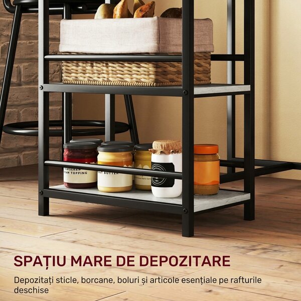 HOMCOM Set Masă de Bar cu 3 Rafturi și 2 Scaune cu Spătar, 90x50x90.5 cm, Gri Deschis | Aosom Romania