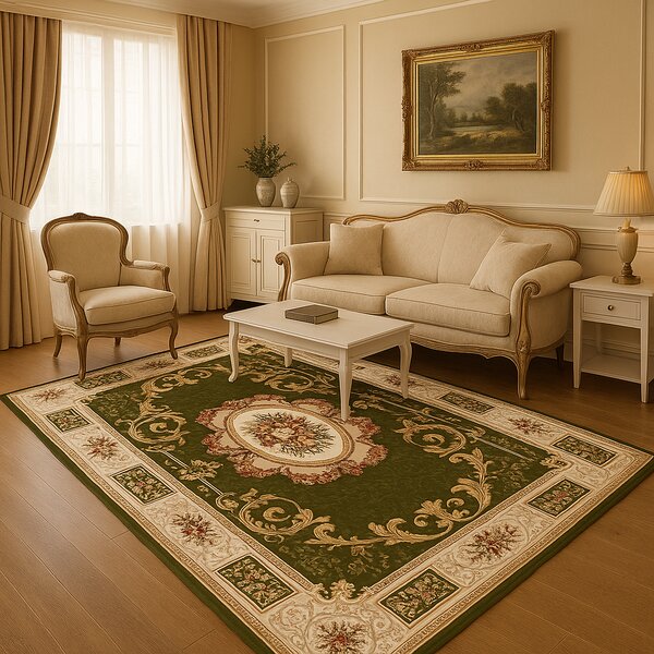 Covor Living Dormitor, Model Lotos 542 330, Verde Dreptunghi, Verde, 60x110