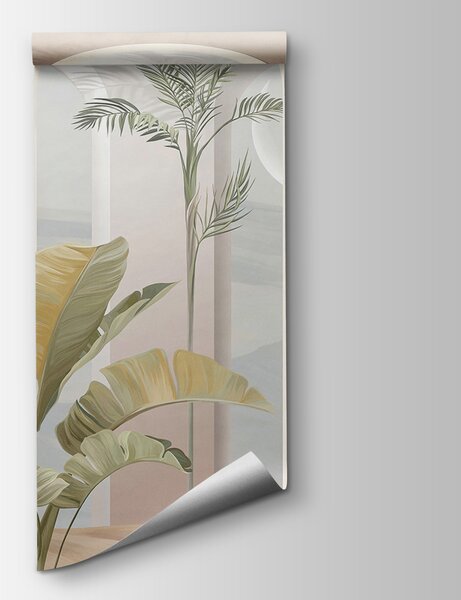 Fototapet Pictura murală de perete a unei camere cu palmieri, Fototapet 3D, Fototapet populare, u96402 - Tapeko.ro
