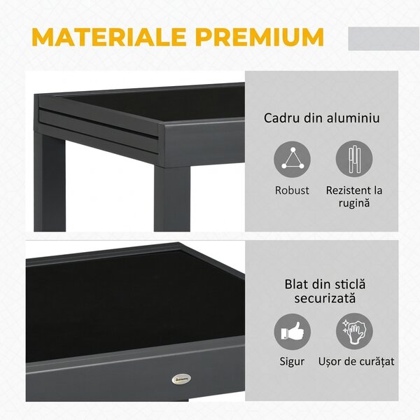 Outsunny Masă de Grădină Extensibilă cu Blat din Sticlă 80-160x80x75 cm Negru | Aosom Romania