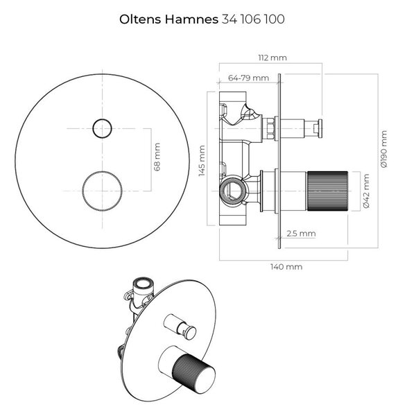 Oltens Hamnes baterie cadă-duș ascuns crom 34106100