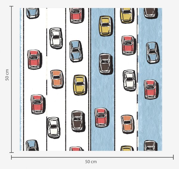 Tapet Mașină retro pe un drum alb și albastru în stilul anilor '60, Tapet pentru copii, Tapet pentru băieți, a00118v2 : Uwalls.ro