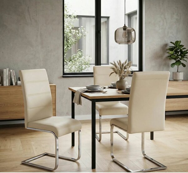 Scaun tapitat K85, crem/crom, metal/piele ecologica, 42X56X100 CM