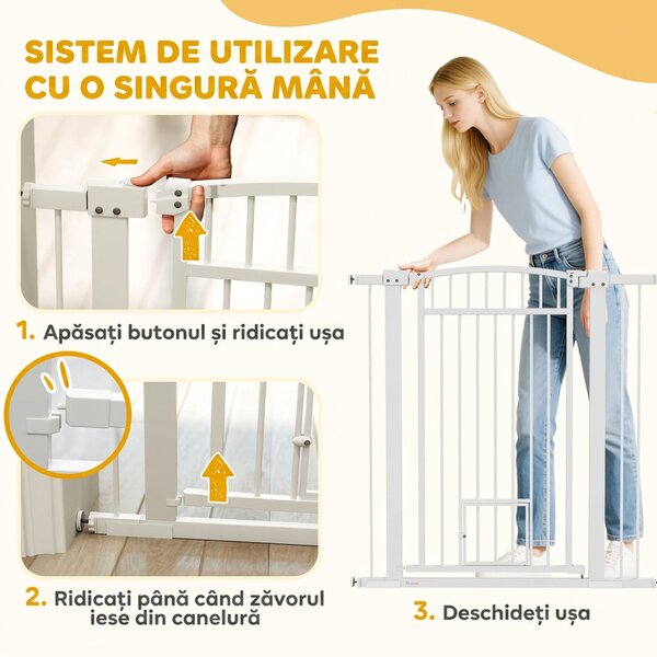 PawHut Poartă de Siguranță Extensibilă pentru Câini 76-104 x 106 cm, Deschidere cu O Singură Mână, Alb | Aosom Romania