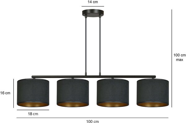 Emibig Hilde lampă suspendată 4x15 W negru-auriu 1054/4