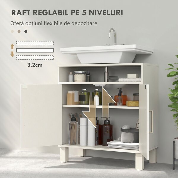 HOMCOM Dulap sub lavoar pentru baie, cu 2 uși arcuite încastrate, raft reglabil, pentru lavoare fără piedestal, crem | Aosom Romania