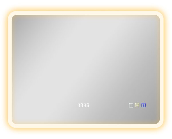 HOMCOM Oglindă LED pentru Baie cu Bluetooth, Iluminare Reglabilă și Funcție de Memorare, din Sticlă Securizată, 80x60x3,5 cm | Aosom Romania