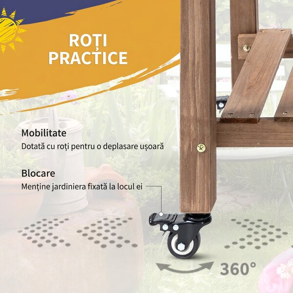 Outsunny Raised Garden Bed Planter Box w/ 8 Grow Grids, Storage Shelf & Lockable Wheels | Aosom Romania
