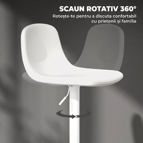 HOMCOM Set 2 Scaune de Bar cu Spătar și Suport pentru Picioare, Înălțime Reglabilă, Piele Ecologică PU, Alb | Aosom Romania