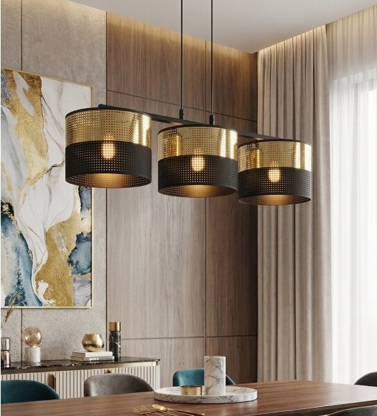 Lustră suspendată pe cablu LUX 3xE27/15W/230V negru/auriu
