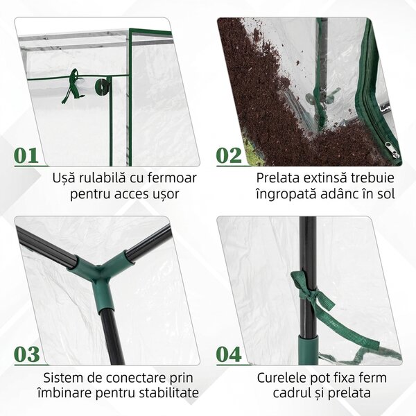 Outsunny Seră pentru Balcon cu Ușă Rulabilă, 100x50x150 cm, Transparentă | Aosom Romania