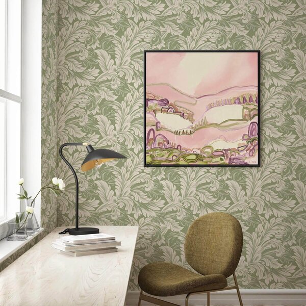 Tapet Baroc cu frunze crem pe fundal verde, Tapet flori, a00135 : Uwalls.ro