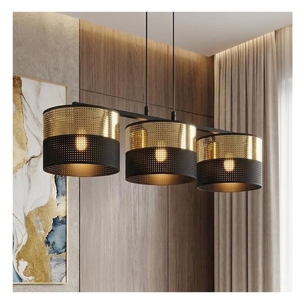Lustră suspendată pe cablu LUX 3xE27/15W/230V negru/auriu