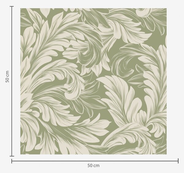 Tapet Baroc cu frunze crem pe fundal verde, Tapet flori, a00135 : Uwalls.ro