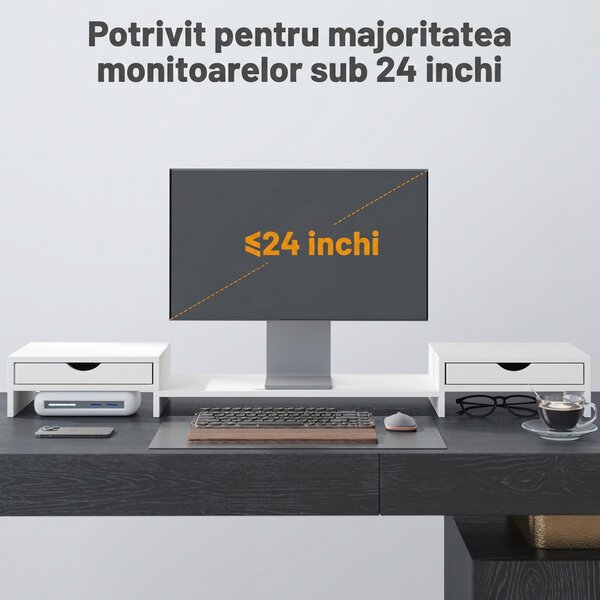 HOMCOM Suport pentru Monitor Reglabil, Alb | Aosom Romania