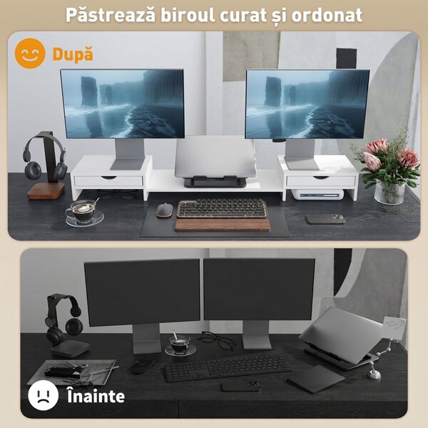 HOMCOM Suport pentru Monitor Reglabil, Alb | Aosom Romania