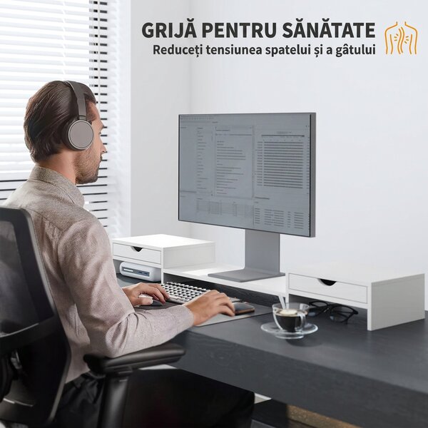 HOMCOM Suport pentru Monitor Reglabil, Alb | Aosom Romania