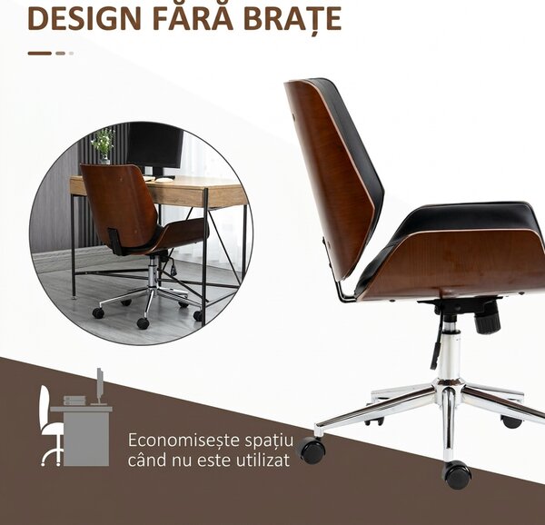Vinsetto Scaun de birou Vintage, căptușit, din piele ecologică, lemn și oțel, 53x60x86-96 cm, negru și maro închis | Aosom Romania