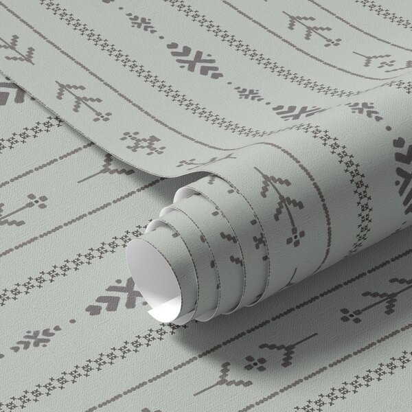 Tapet Motiv etnic cu modele în culorile gri și mentă, Tapet geometrie, Tapet dungi, a00138 : Uwalls.ro