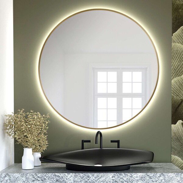 Baltica Design Bright oglindă 90x90 cm rotund cu iluminare auriu 5904107900469
