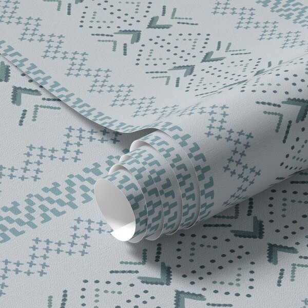 Tapet Geometrie cu broderie ucraineană pe un fundal albastru, Tapet abstract, a00139 : Uwalls.ro