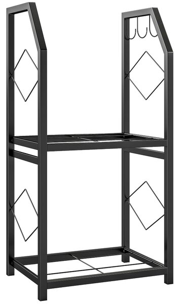 Outsunny Suport de Lemne din Oțel pe 2 Nivele cu 3 Cârlige Laterale 41x30x81cm Negru | Aosom Romania