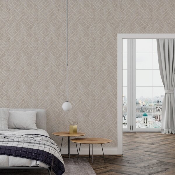 Tapet Model retro pe un fundal gri și bej, Tapete scandinav, a00142 : Uwalls.ro