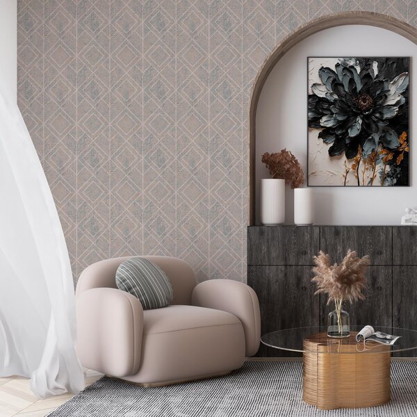 Tapet Diamante clasice în culorile albastru și bej, Tapet abstract, a00141v2 : Uwalls.ro