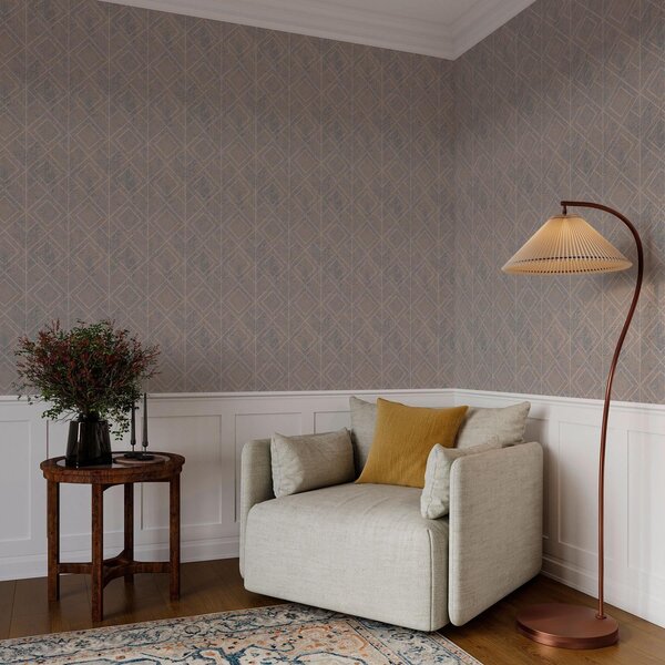 Tapet Diamante clasice în culorile albastru și bej, Tapet abstract, a00141v2 : Uwalls.ro