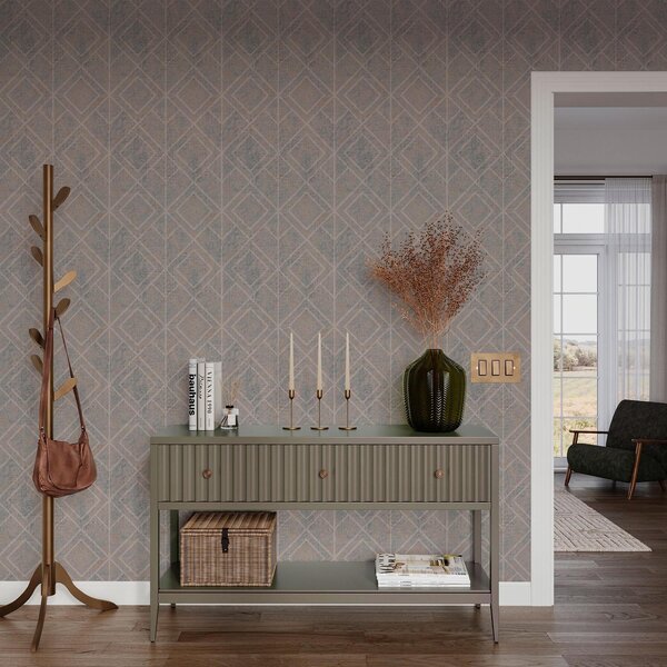 Tapet Diamante clasice în culorile albastru și bej, Tapet abstract, a00141v2 : Uwalls.ro