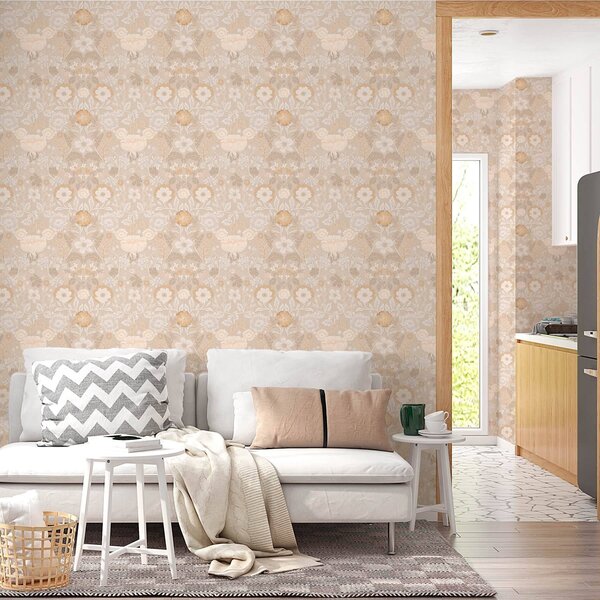 Tapet Imprimeu floral bej într-o paletă pastel, Tapet rustic, a00145 : Uwalls.ro