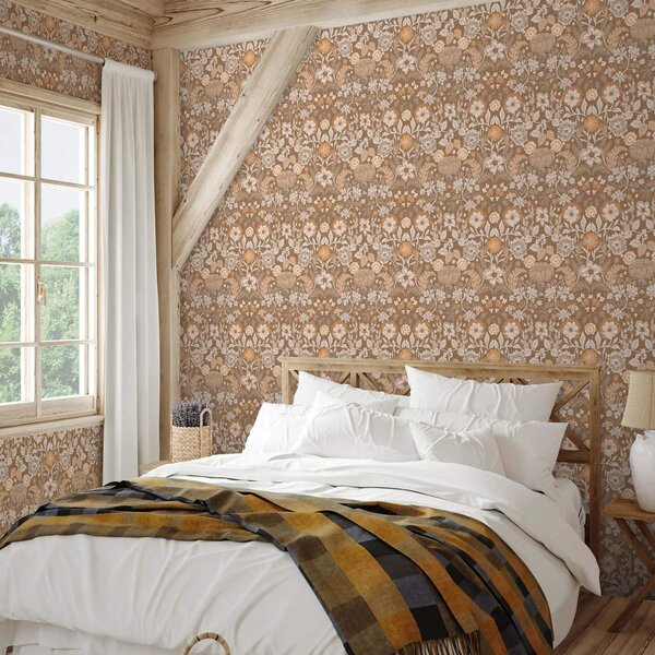Tapet Compoziție florală din teracotă cu ornament, Tapet rustic, a00145v1 : Uwalls.ro
